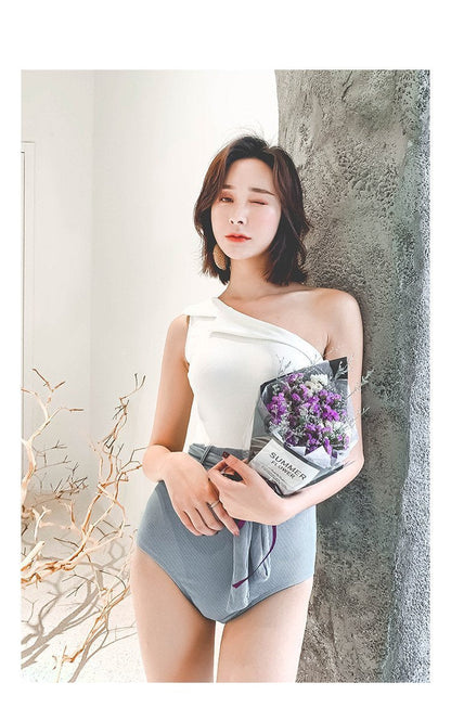 Sexy Swimsuit Female Retro One-Shoulder Slimming Conjoined Spa Bikini Swimwear