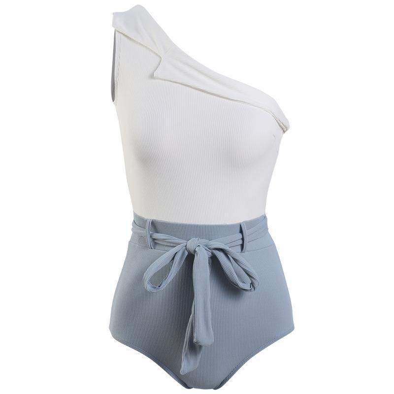 Sexy Swimsuit Female Retro One-Shoulder Slimming Conjoined Spa Bikini Swimwear