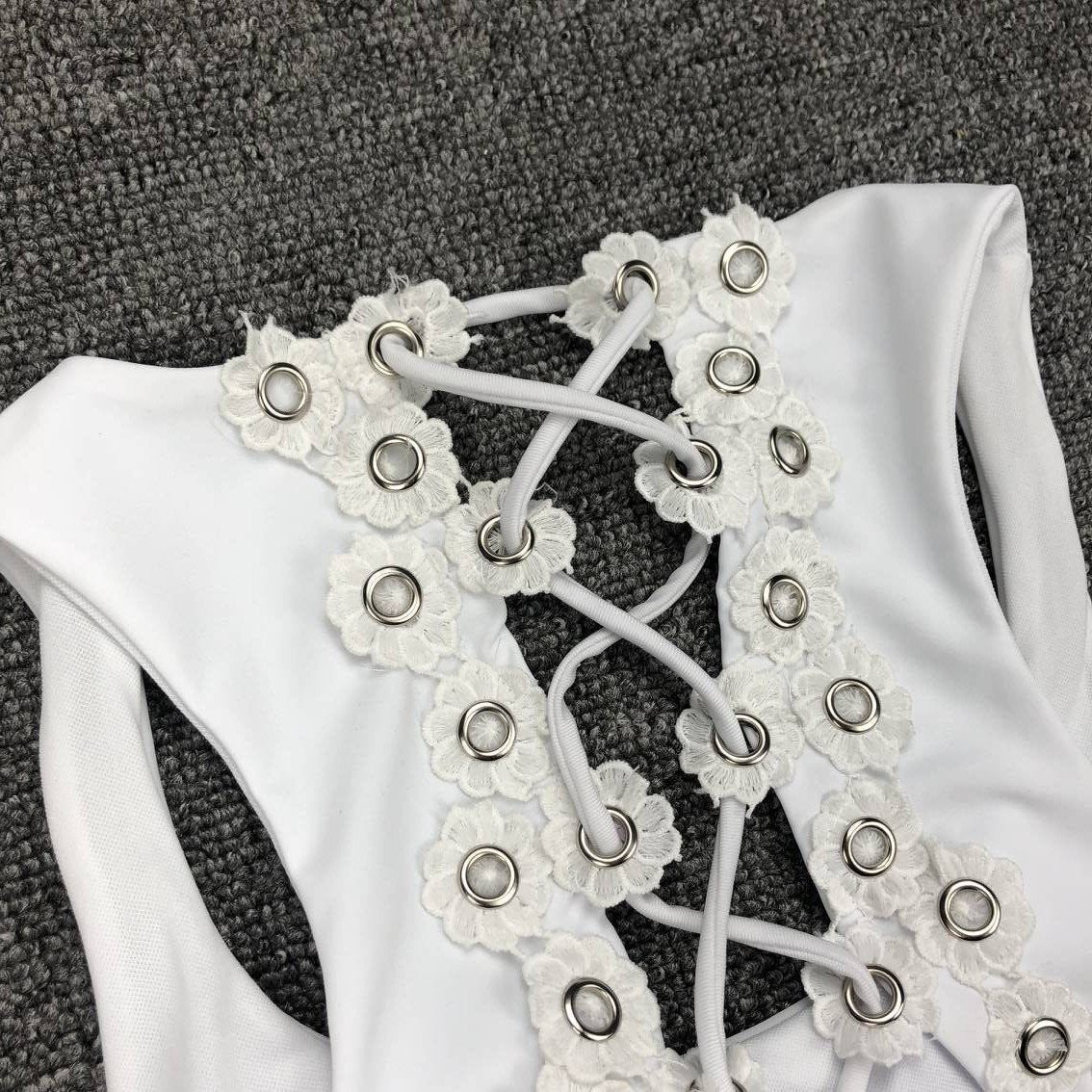 Women Sexy Backless One-Piece Swimsuit Three-Dimensional Flower Rivet One-Piece Bikini Swimsuit