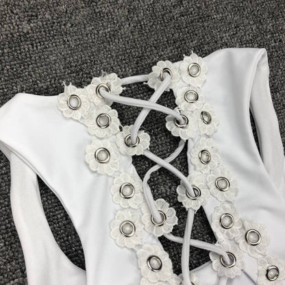 Women Sexy Backless One-Piece Swimsuit Three-Dimensional Flower Rivet One-Piece Bikini Swimsuit