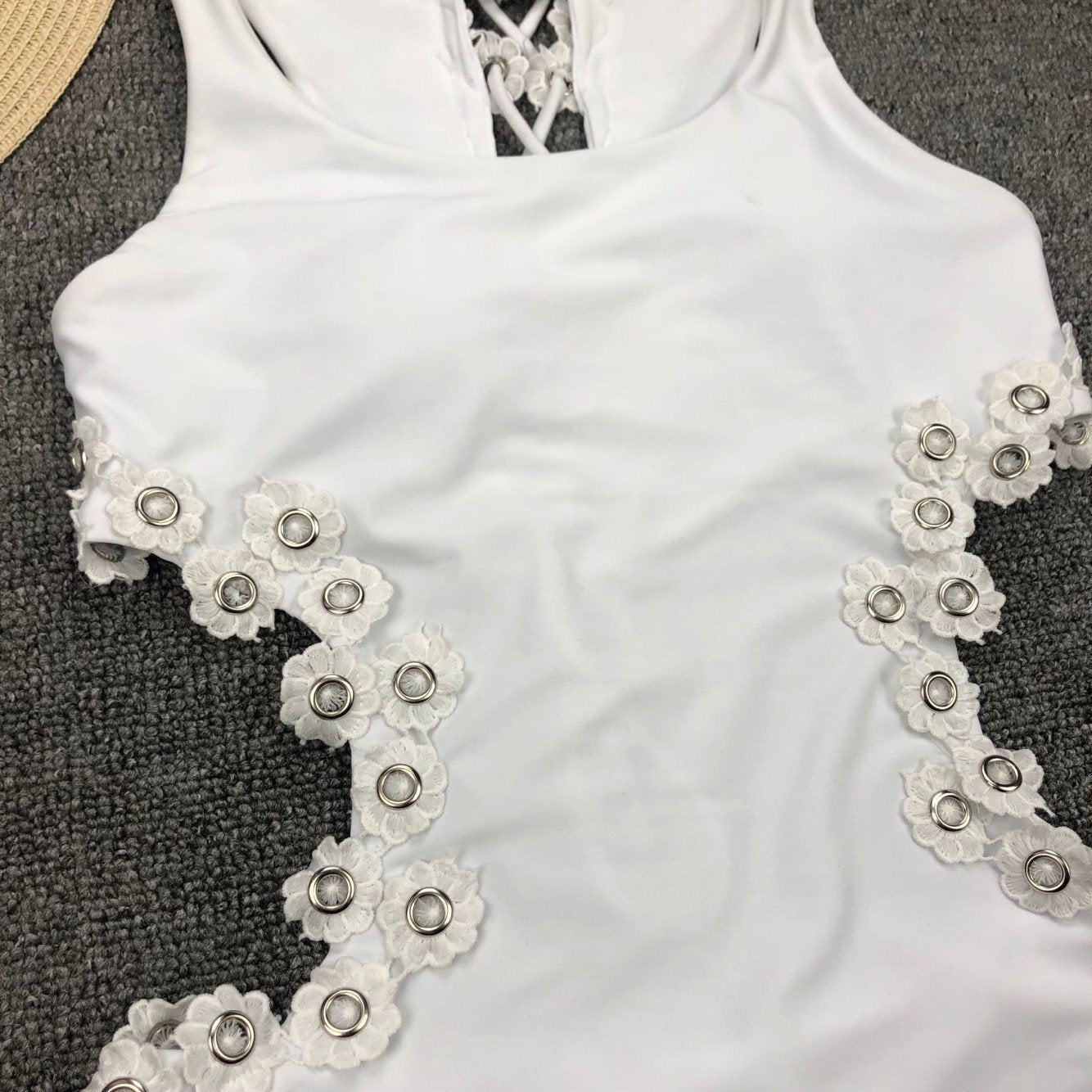 Women Sexy Backless One-Piece Swimsuit Three-Dimensional Flower Rivet One-Piece Bikini Swimsuit