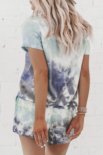 Summer Printed Dyed Pajamas With Short Sleeved Gradient-Colored Draw-Down Home Clothing Set