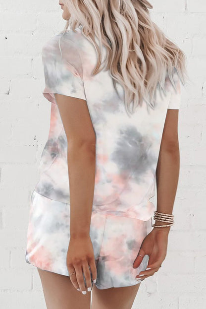Summer Printed Dyed Pajamas With Short Sleeved Gradient-Colored Draw-Down Home Clothing Set