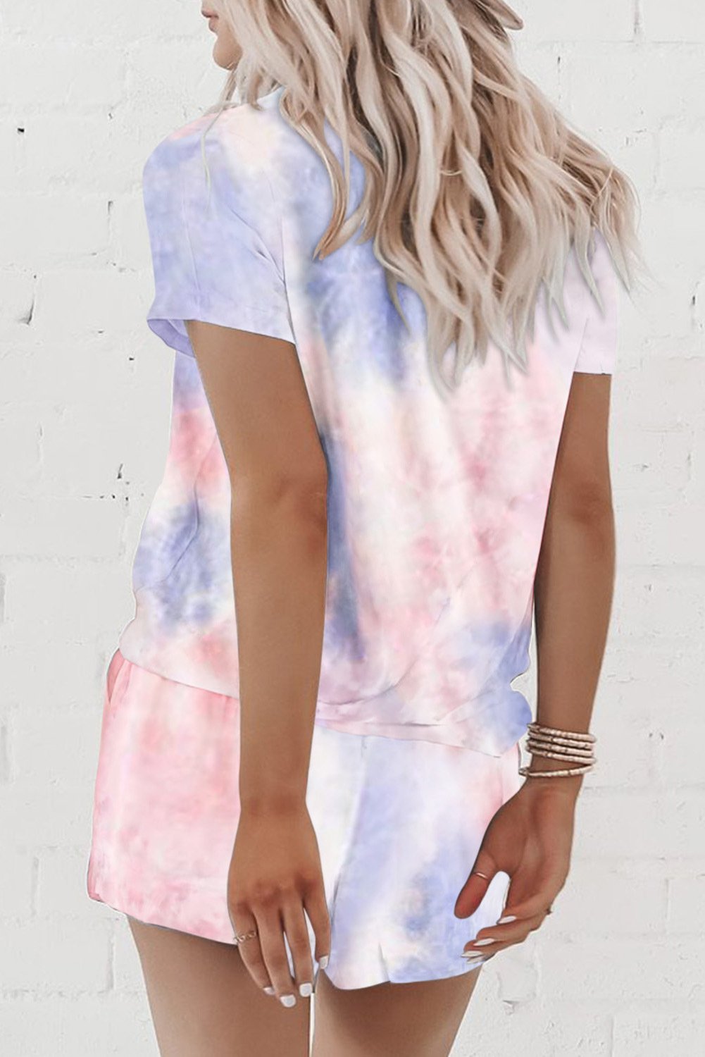Summer Printed Dyed Pajamas With Short Sleeved Gradient-Colored Draw-Down Home Clothing Set