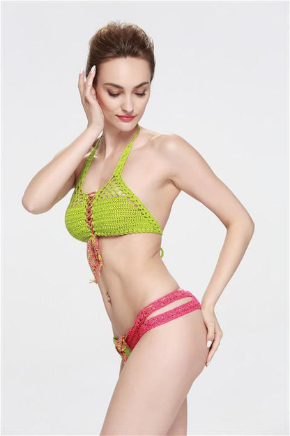 Contrasting Classic Hand Hook Wool Split Women'S Bikini