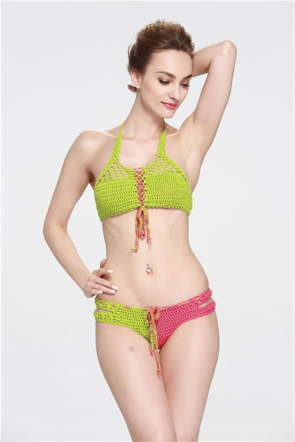 Contrasting Classic Hand Hook Wool Split Women'S Bikini