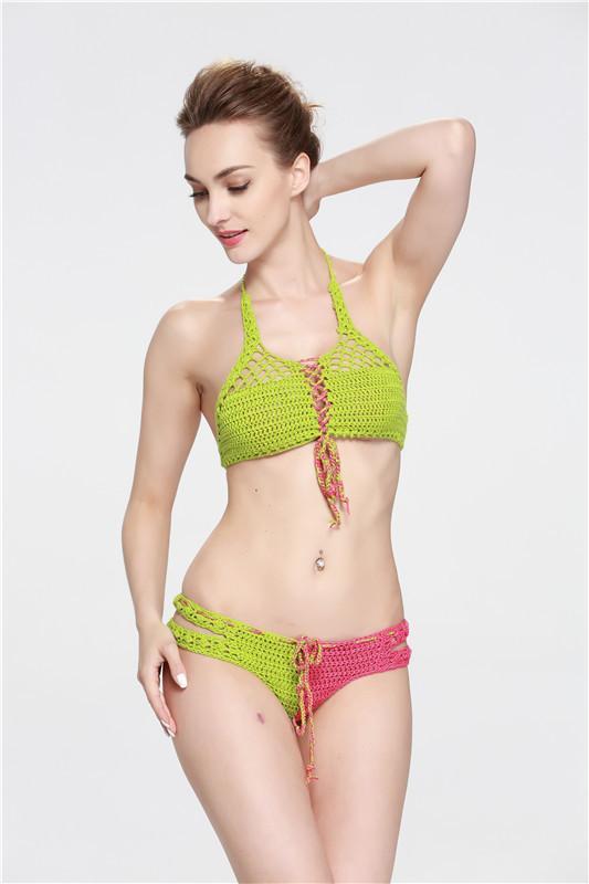 Contrasting Classic Hand Hook Wool Split Women'S Bikini