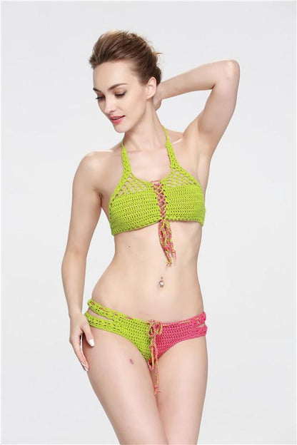 Contrasting Classic Hand Hook Wool Split Women'S Bikini