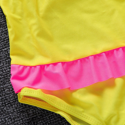 Sexy Lace-Up Belly Halter Ruffled One-Piece Bikini Swimsuit