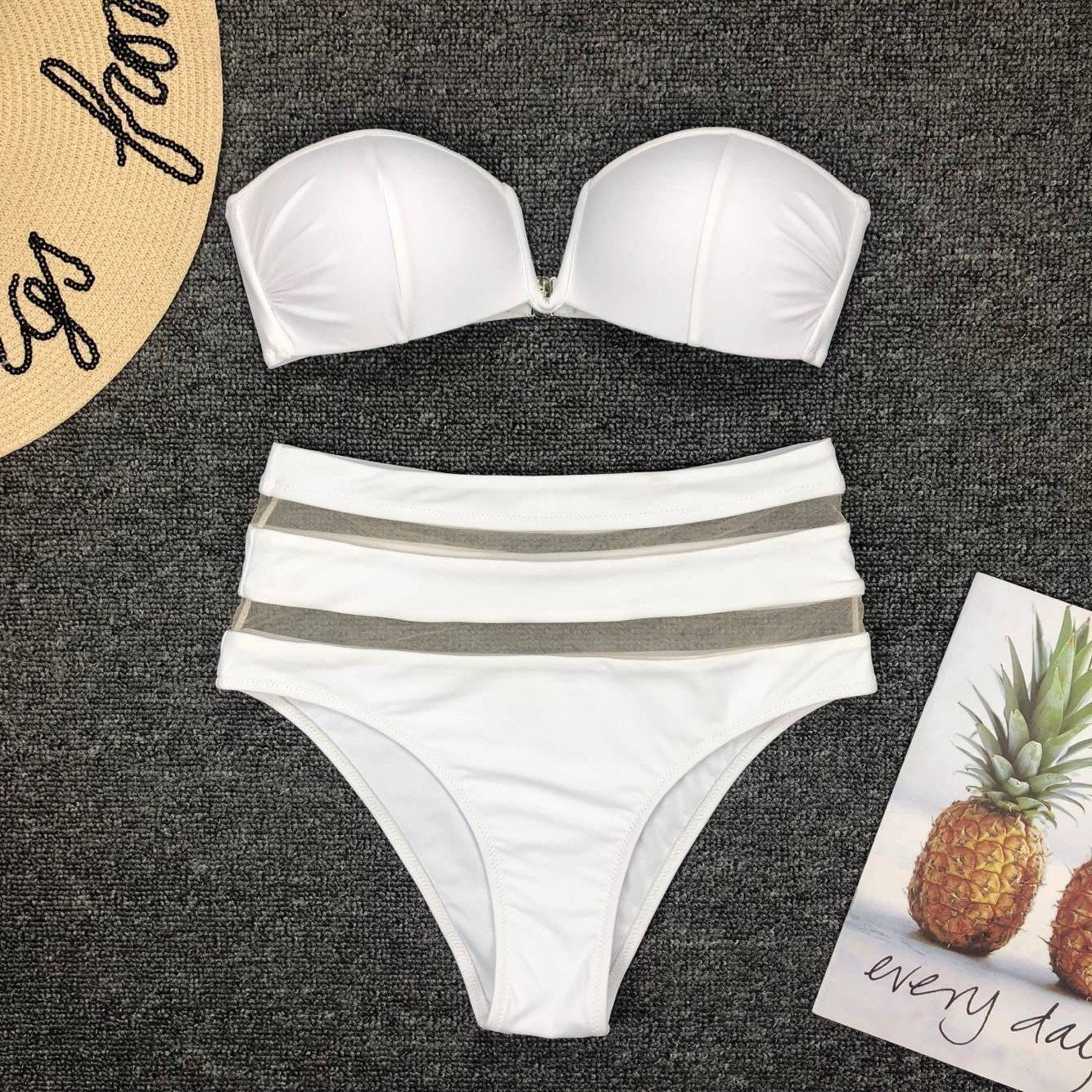 Split Swimsuit V-Neck Mesh Stitching Sexy High Waist Bikini
