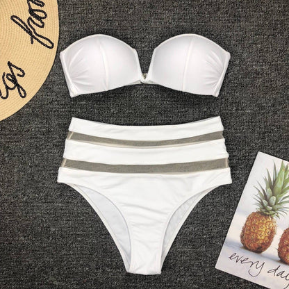 Split Swimsuit V-Neck Mesh Stitching Sexy High Waist Bikini