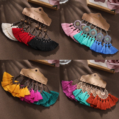 Bohemian Tassel Earrings Geometric Design Alloy Jewelry Set