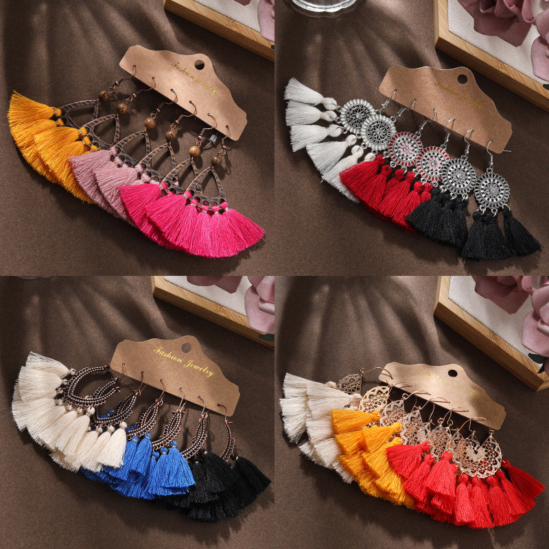 Bohemian Tassel Earrings Geometric Design Alloy Jewelry Set
