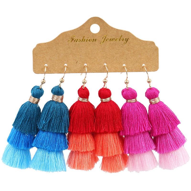 Bohemian Tassel Earrings Geometric Design Alloy Jewelry Set