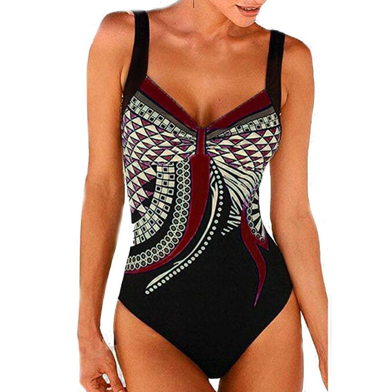 Swimwear Sling Retro Printed Ladies Jumpsuit Sexy Backless Swimsuit.