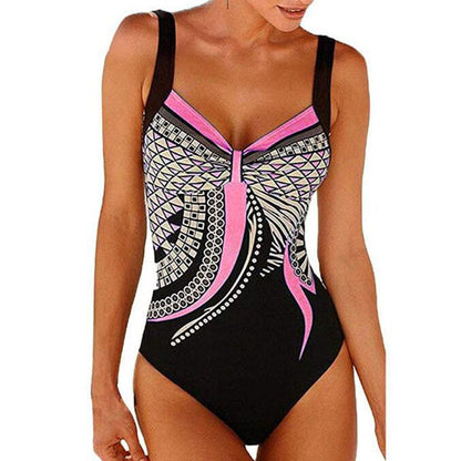 Swimwear Sling Retro Printed Ladies Jumpsuit Sexy Backless Swimsuit.