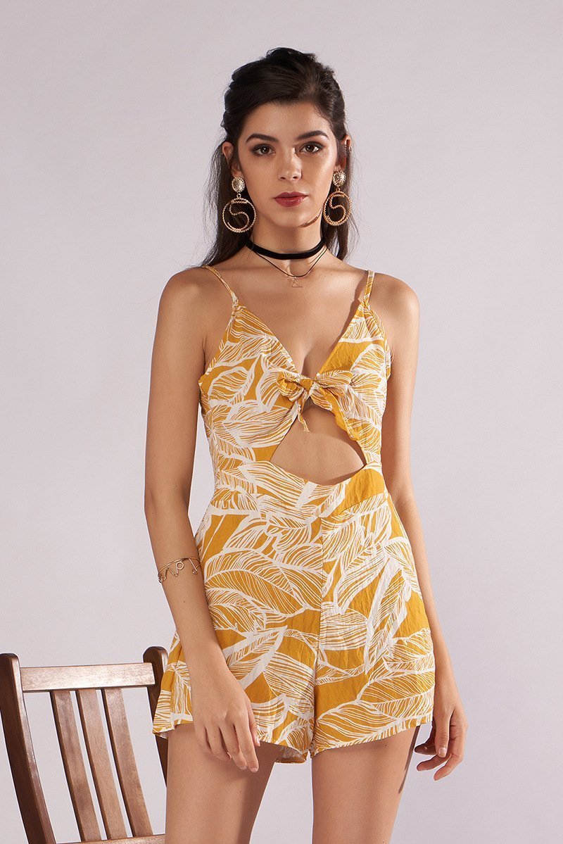 Sling V-Neck Strap Print Jumpsuit