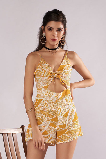 Sling V-Neck Strap Print Jumpsuit