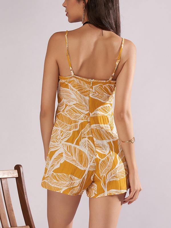 Sling V-Neck Strap Print Jumpsuit