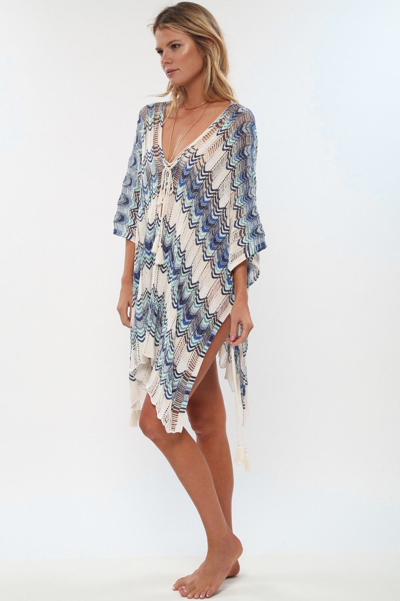 Boho Knit Beach Blouse Hollow Color Matching Swimsuit Holiday Sun Protection Clothing Dresss