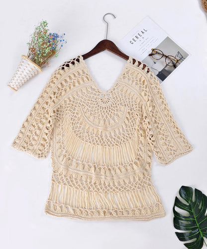 Handmade Hook Flower Beach Blouse Holiday Sun Protection Cover Up