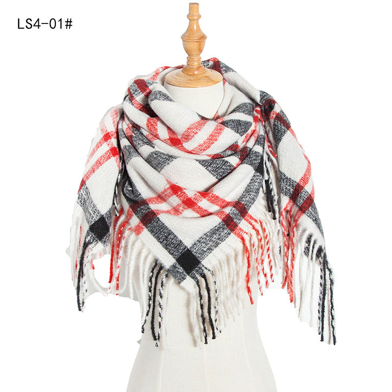 Winter Color Block Striped Tassel Square Scarf