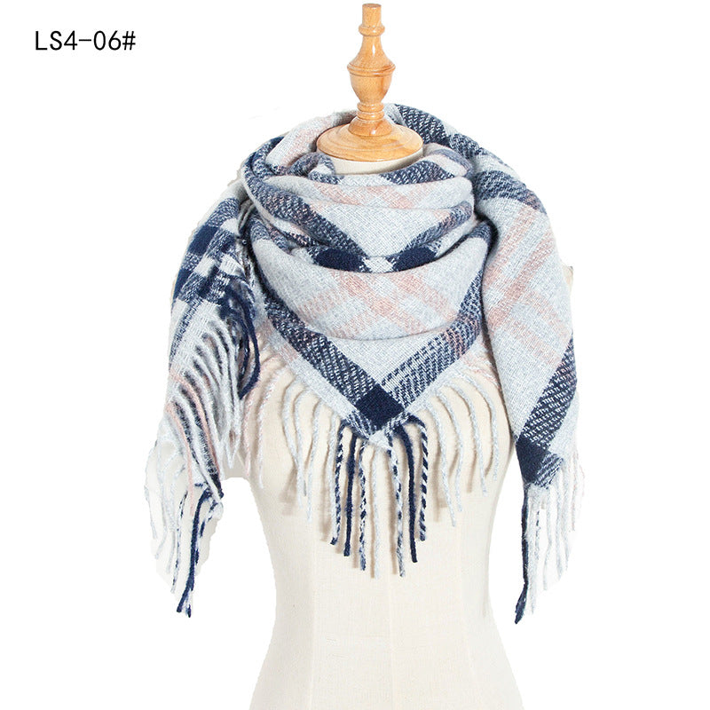 Winter Color Block Striped Tassel Square Scarf