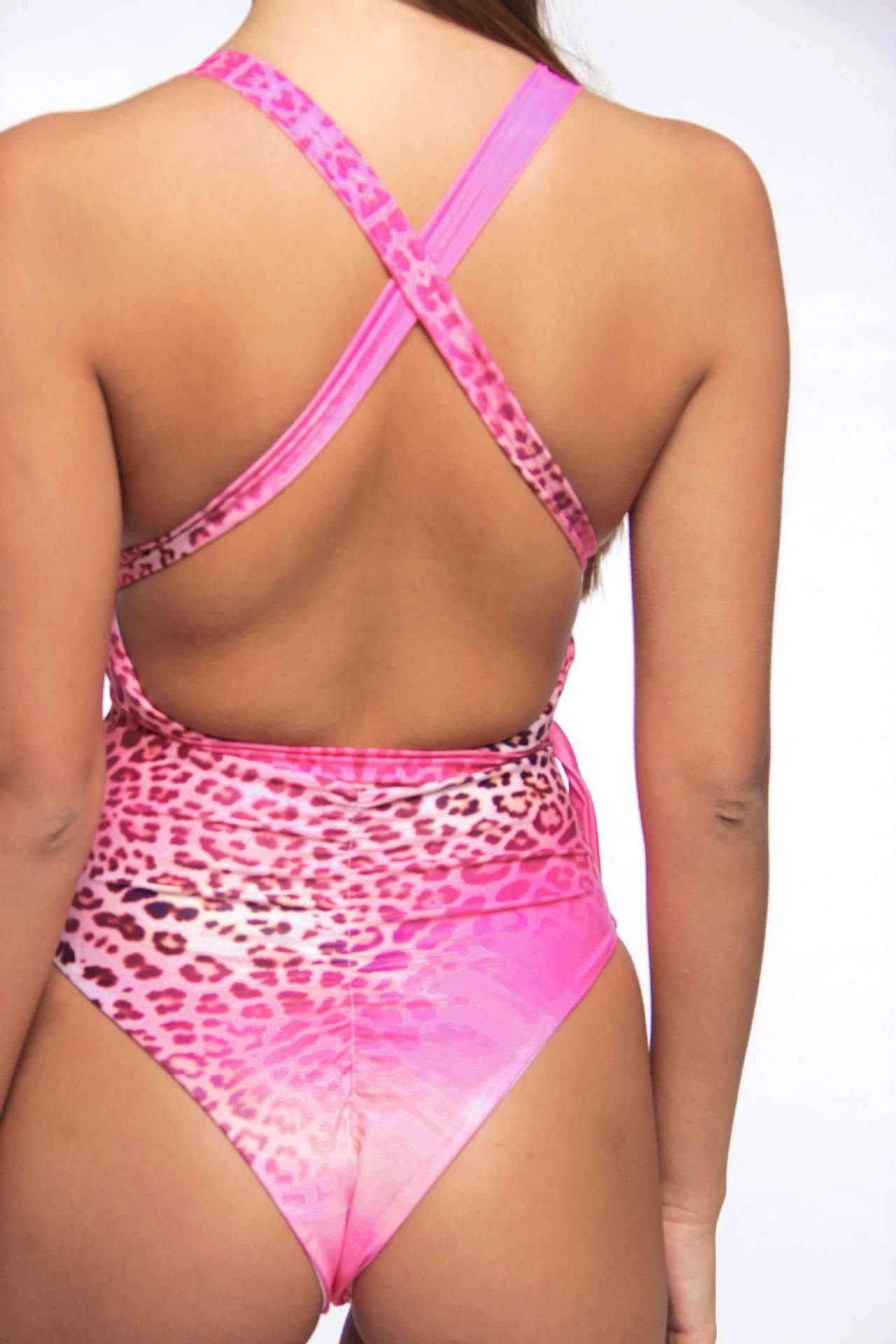Pink Leopard Print Sexy Backless One-Piece Bikini