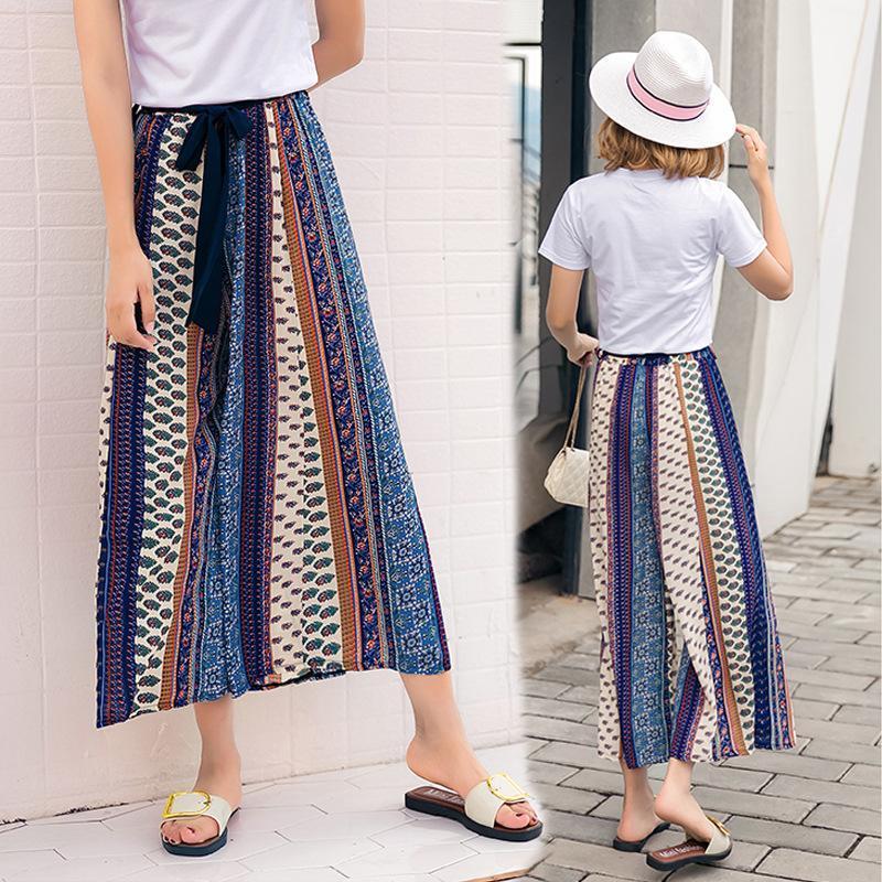 Chiffon Bohemian Wide-Leg Pants Seaside Holiday Beach Pants