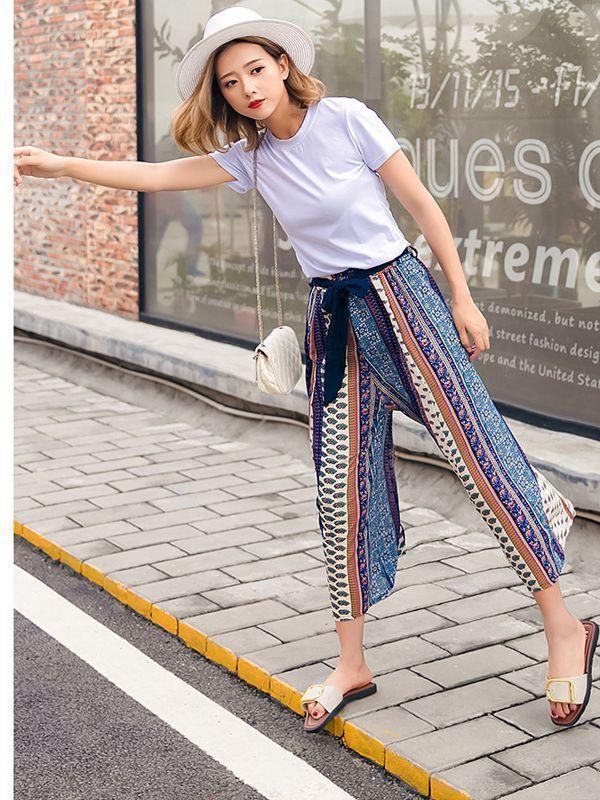 Chiffon Bohemian Wide-Leg Pants Seaside Holiday Beach Pants