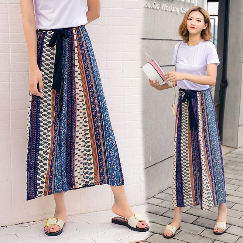 Chiffon Bohemian Wide-Leg Pants Seaside Holiday Beach Pants