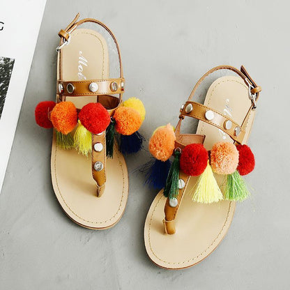 Bohemian Buckle Tassel Flat Sandals