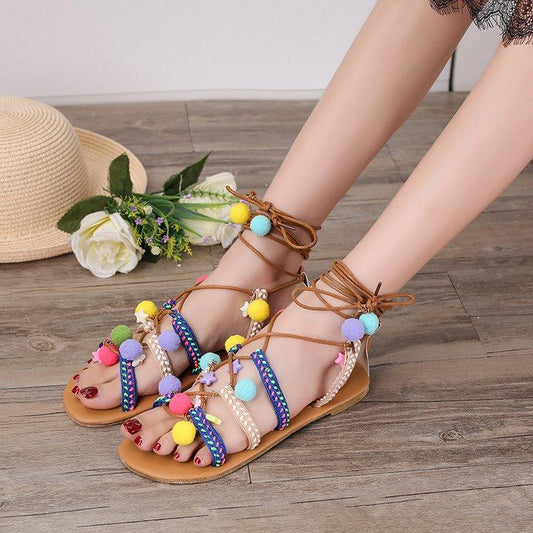 Bohemian Flat Bottom Non-Slip Versatile Sandals With Large Size Retro Sandals