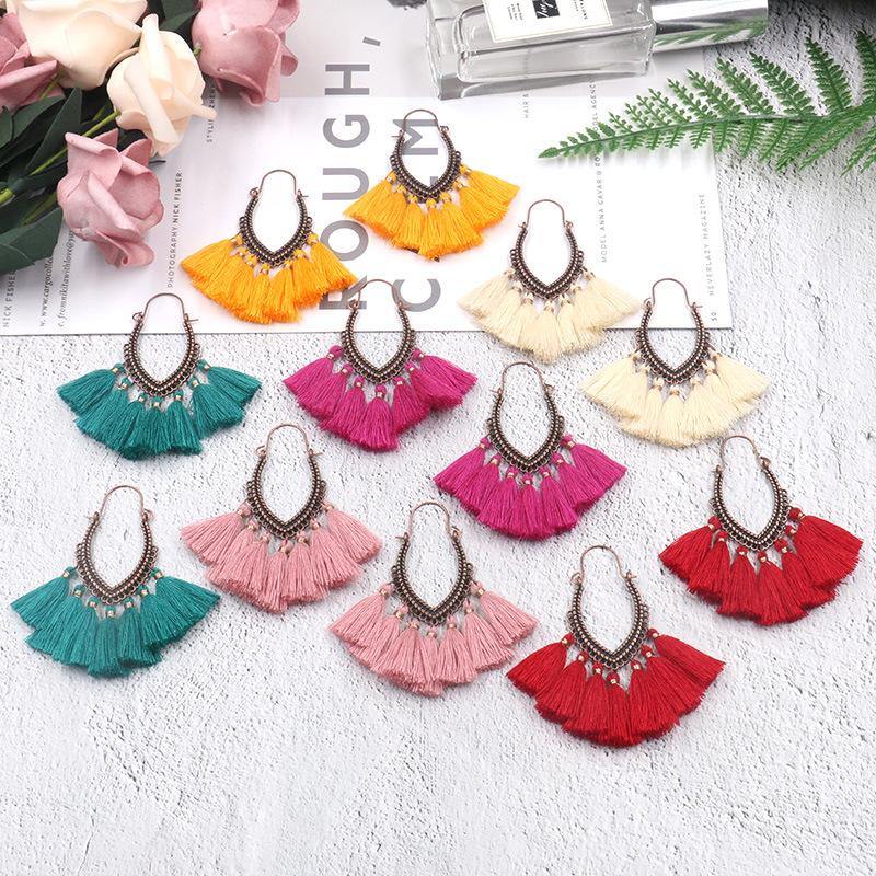 Retro Vintage Boho Bohemian Ethnic Tassel Drop Women Earrings Jewelry Accessories