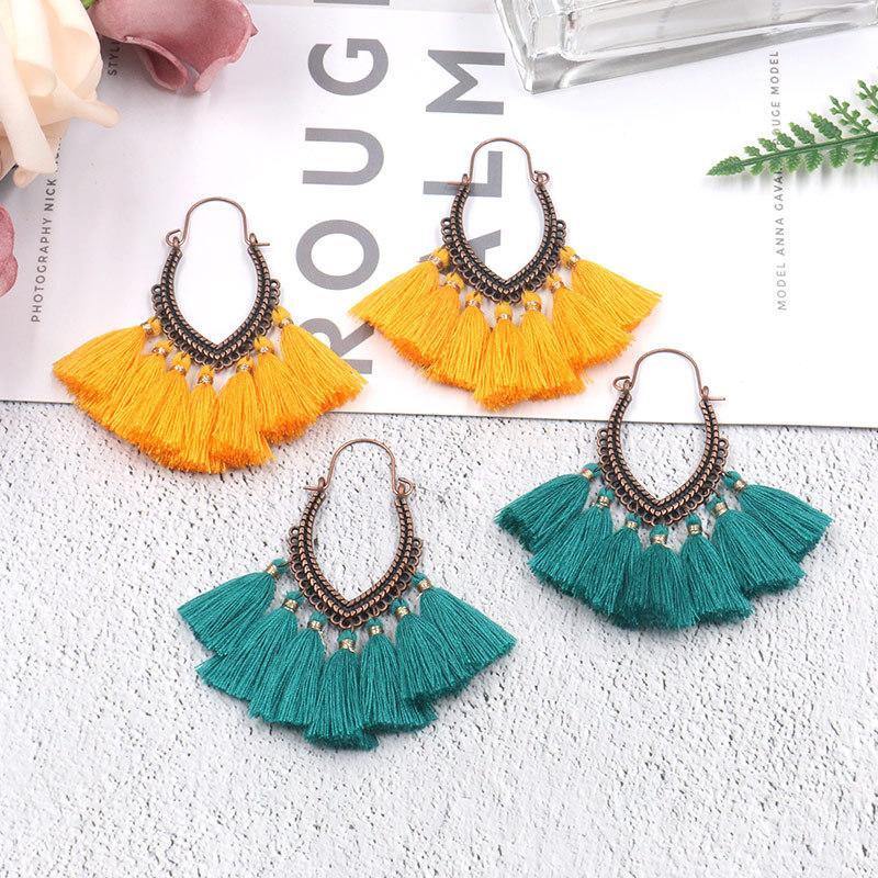 Retro Vintage Boho Bohemian Ethnic Tassel Drop Women Earrings Jewelry Accessories