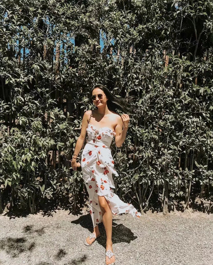 Vacation Style Hanging Neck Low-Cut Dress Floral Long Dress