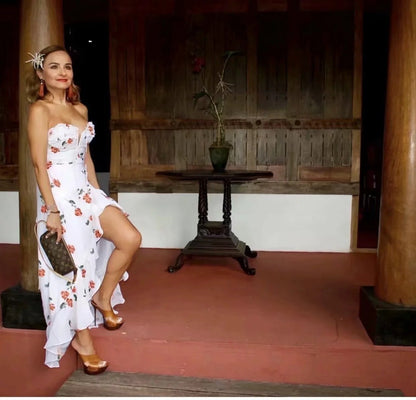 Vacation Style Hanging Neck Low-Cut Dress Floral Long Dress