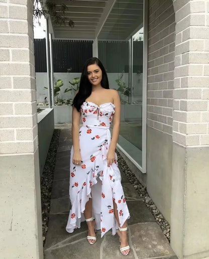 Vacation Style Hanging Neck Low-Cut Dress Floral Long Dress