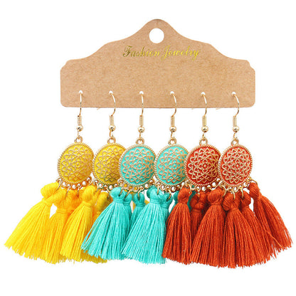 Bohemian Tassel Earrings Geometric Design Alloy Jewelry Set