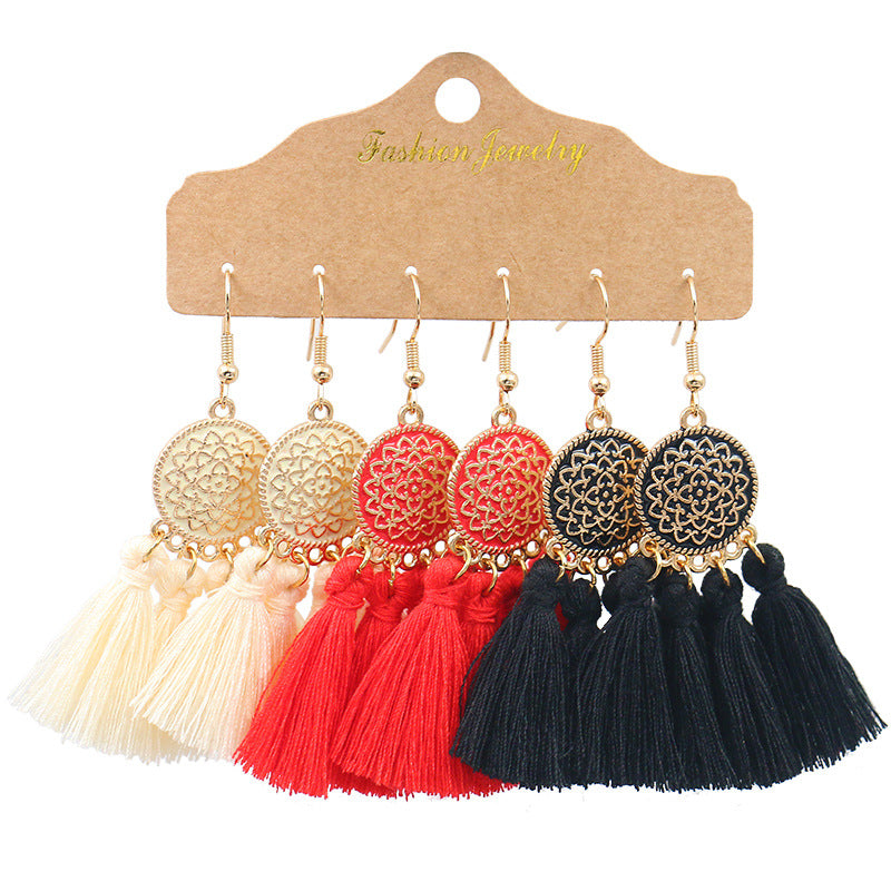 Bohemian Tassel Earrings Geometric Design Alloy Jewelry Set