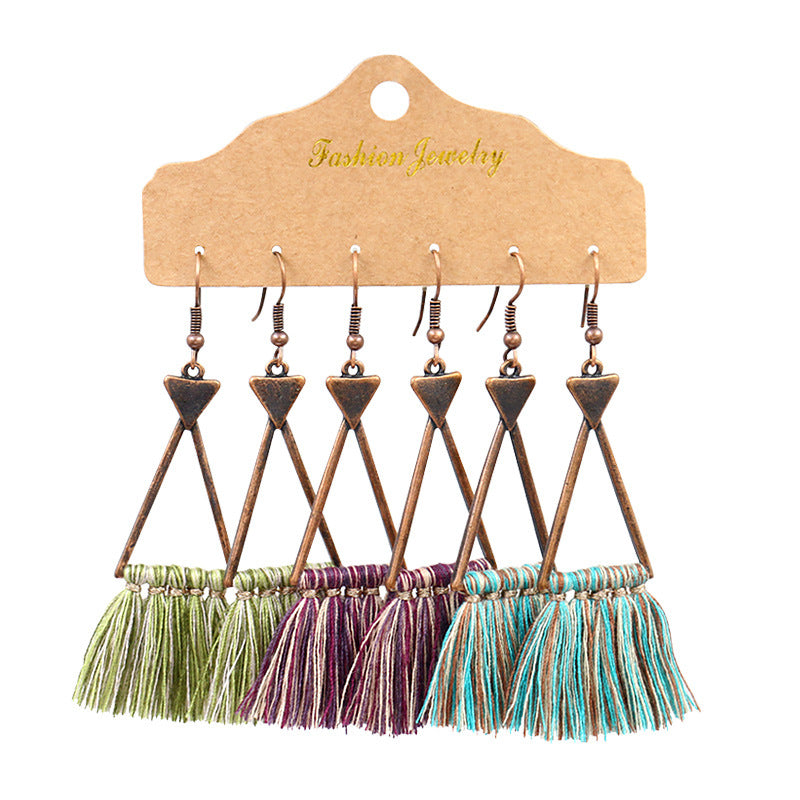 Bohemian Tassel Earrings Geometric Design Alloy Jewelry Set