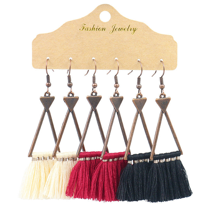 Bohemian Tassel Earrings Geometric Design Alloy Jewelry Set
