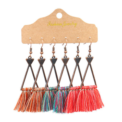 Bohemian Tassel Earrings Geometric Design Alloy Jewelry Set