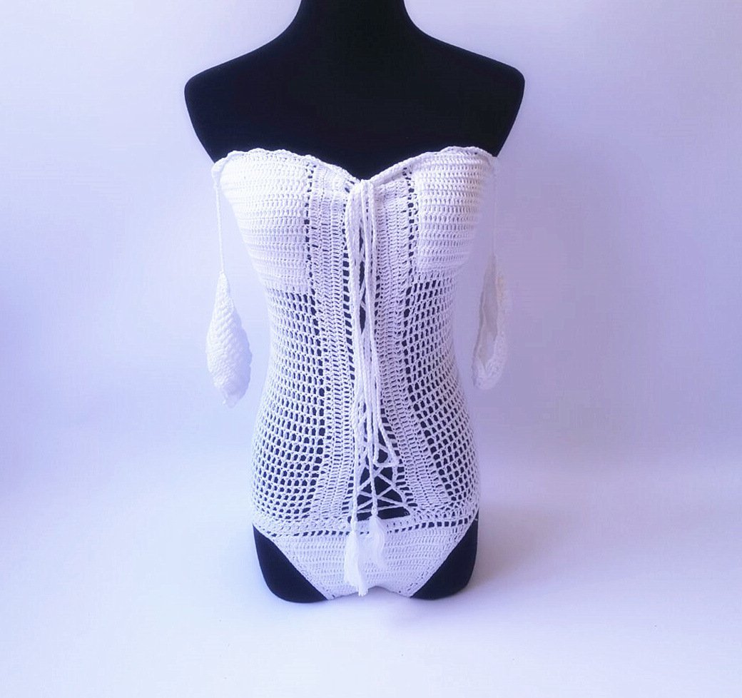 One Shoulder Sexy Hollow Crochet Solid Color One-Piece Swimsuit Bikini