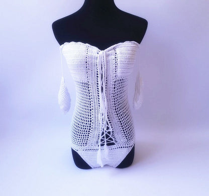 One Shoulder Sexy Hollow Crochet Solid Color One-Piece Swimsuit Bikini