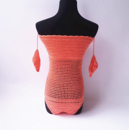 One Shoulder Sexy Hollow Crochet Solid Color One-Piece Swimsuit Bikini