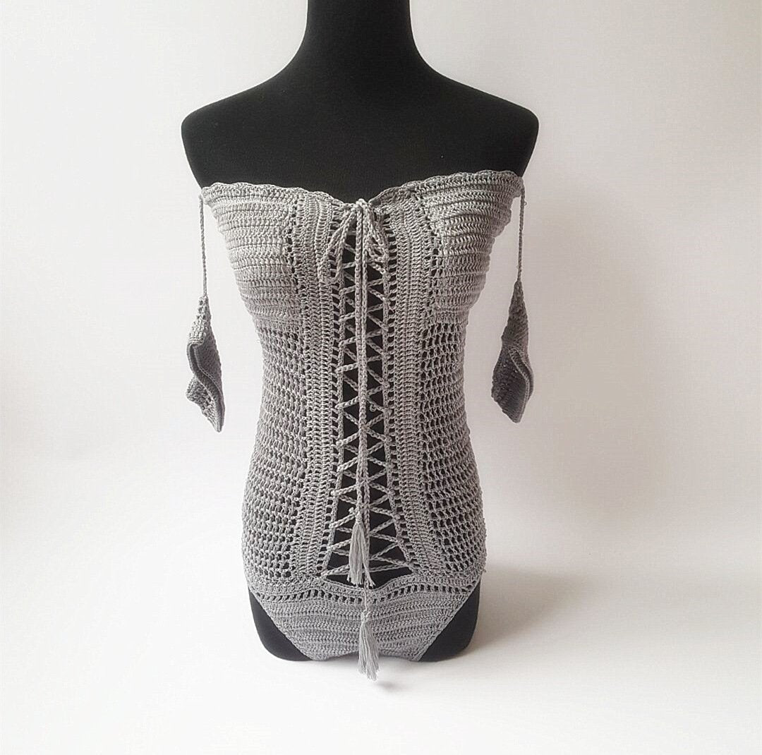 One Shoulder Sexy Hollow Crochet Solid Color One-Piece Swimsuit Bikini