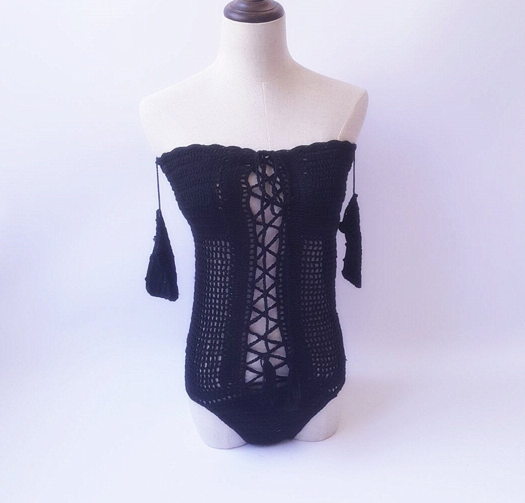 One Shoulder Sexy Hollow Crochet Solid Color One-Piece Swimsuit Bikini