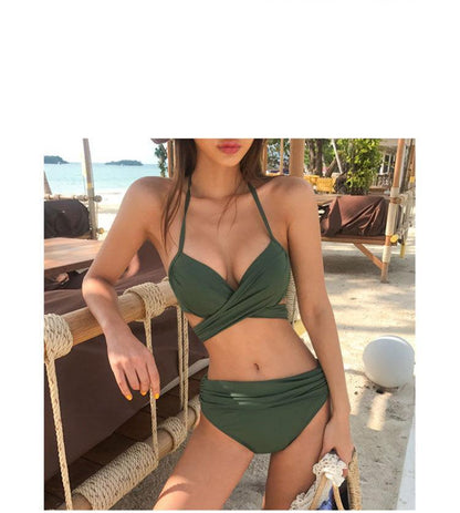 Bikini Two-Piece Gathered Sexy Braised Cross Straps Split Swimsuit