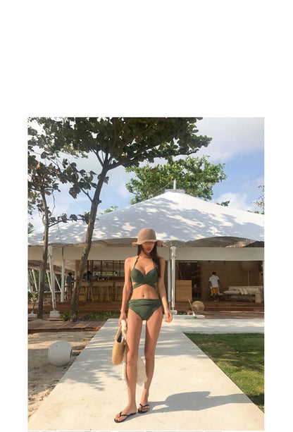 Bikini Two-Piece Gathered Sexy Braised Cross Straps Split Swimsuit